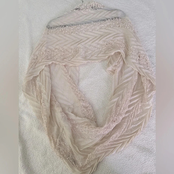 MixIt OS Infinity Loose Cowl Neck Looped Scarf Soft Rose Gold Ivory w/sequins. - Picture 9 of 13